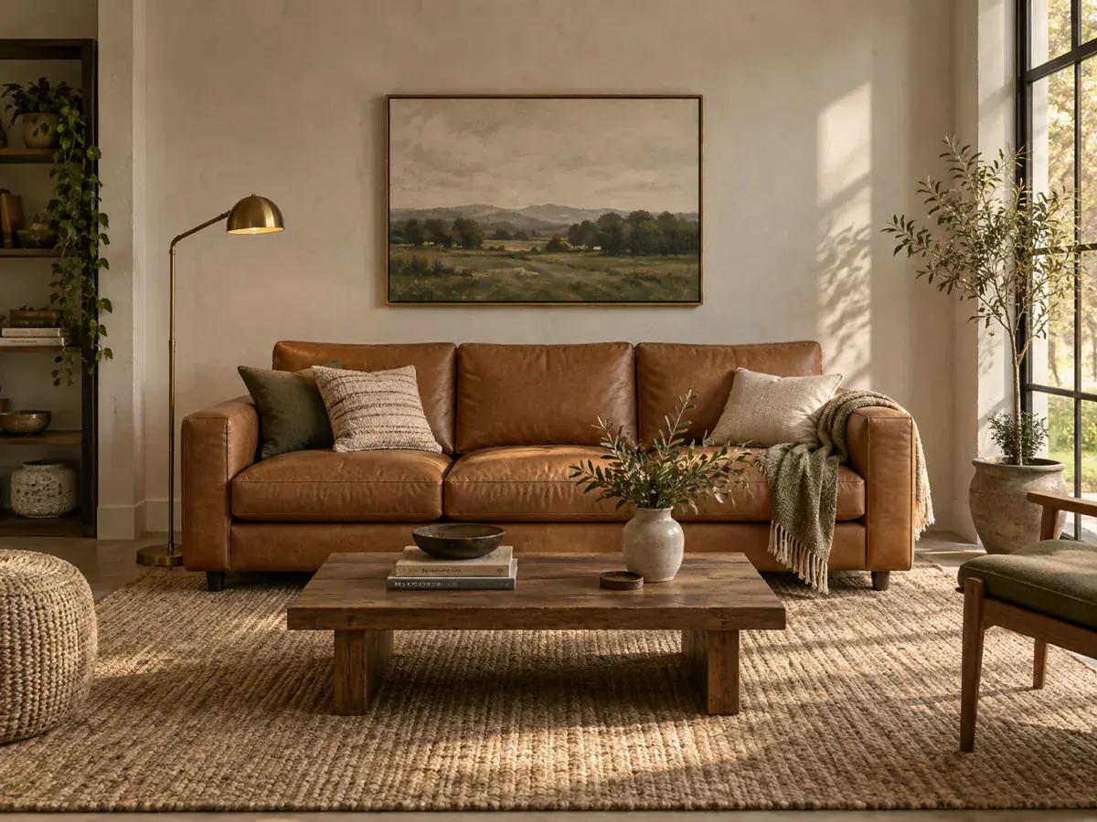 A room where the sofa colour changed while lamp, rug and daylight stayed identical