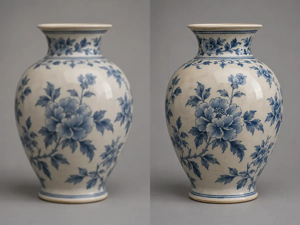 Two versions of the same still life side by side, one softer and one finely detailed